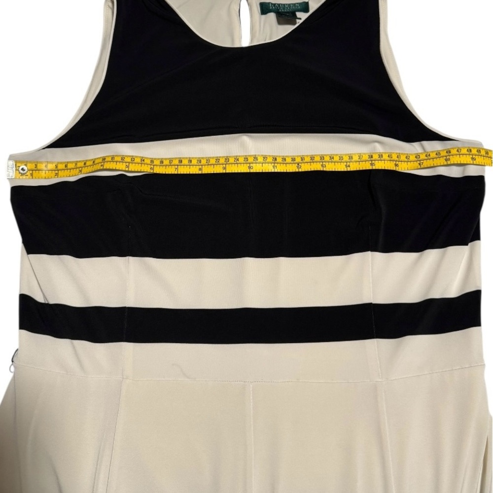 Lauren Ralph Lauren Dress Size 14 Black and Cream Tie Front Midi Lined EUC - Picture 3 of 7